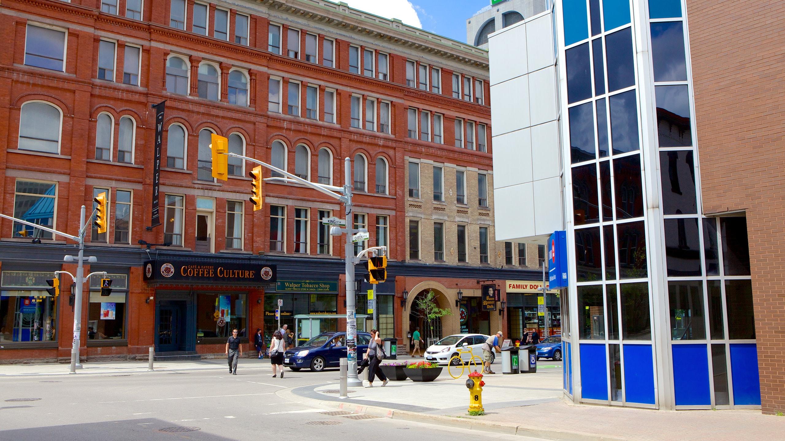 Street view of downtown buildings in Kitchener Ontario