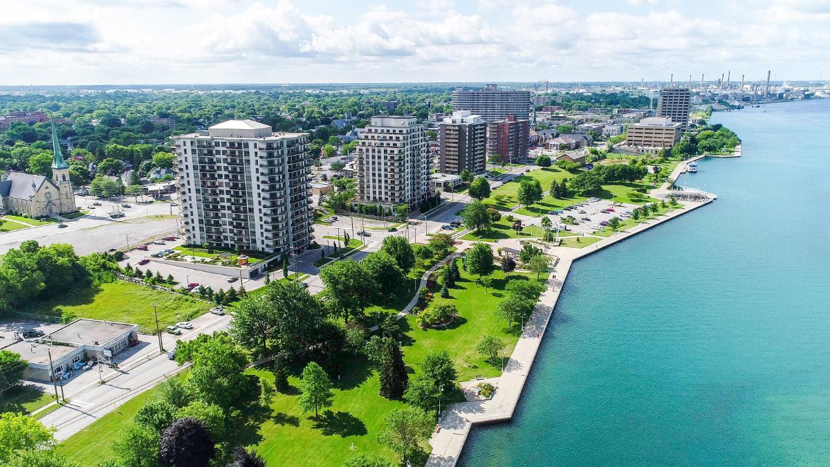 Arial view of waterfront in Sarnia Ontario