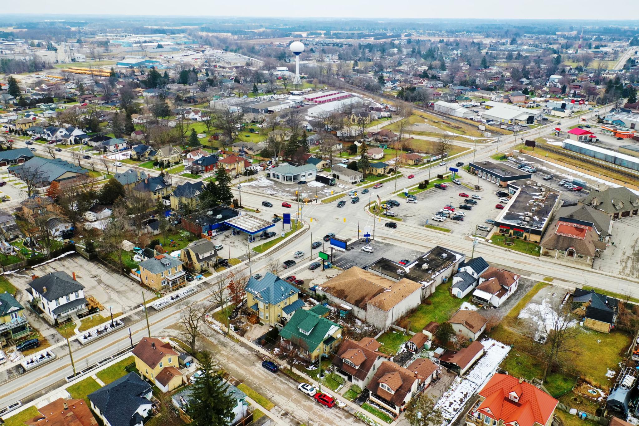 Arial view of downtown Strathroy Ontario