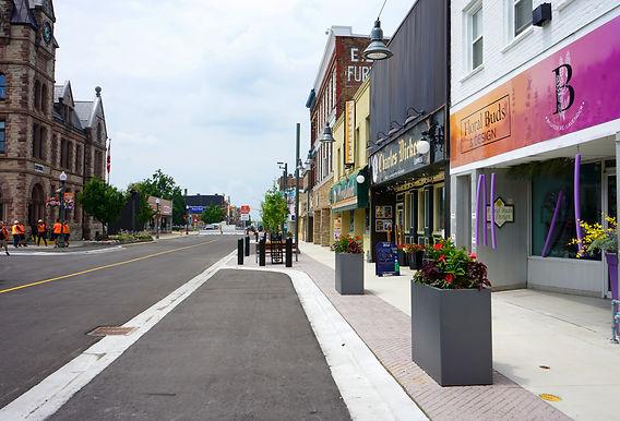 View of stores in downtown Woodstock Ontario