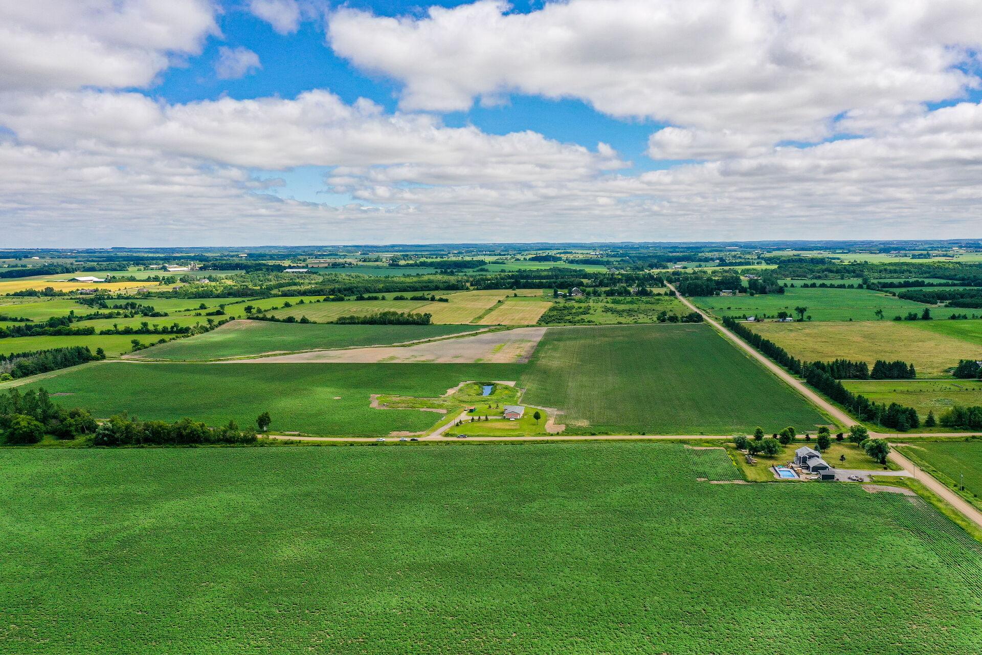 Arial view of Amaranth Ontario, in Middlesex County on a sunny day